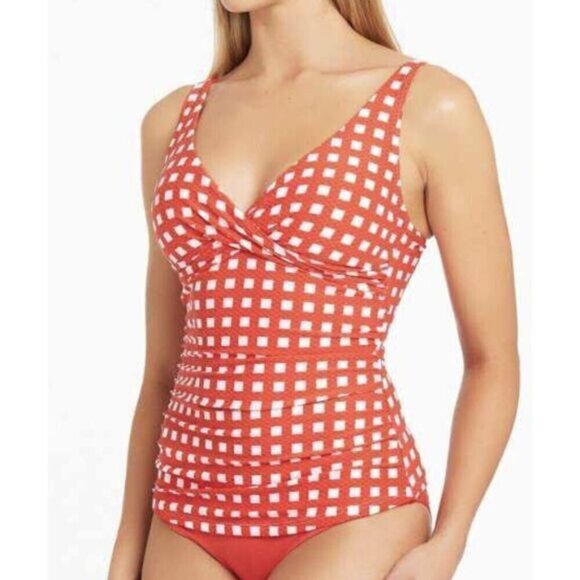 Sea Level Swim Tankini Top Colorful Red Orange US 4 NWT Sustainable Recycled - Picture 1 of 12